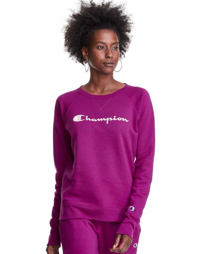 Sudadera Champion Mujer - Powerblend Fleece Classic Crew Script Logo ( Rosas ) 6154980-WX